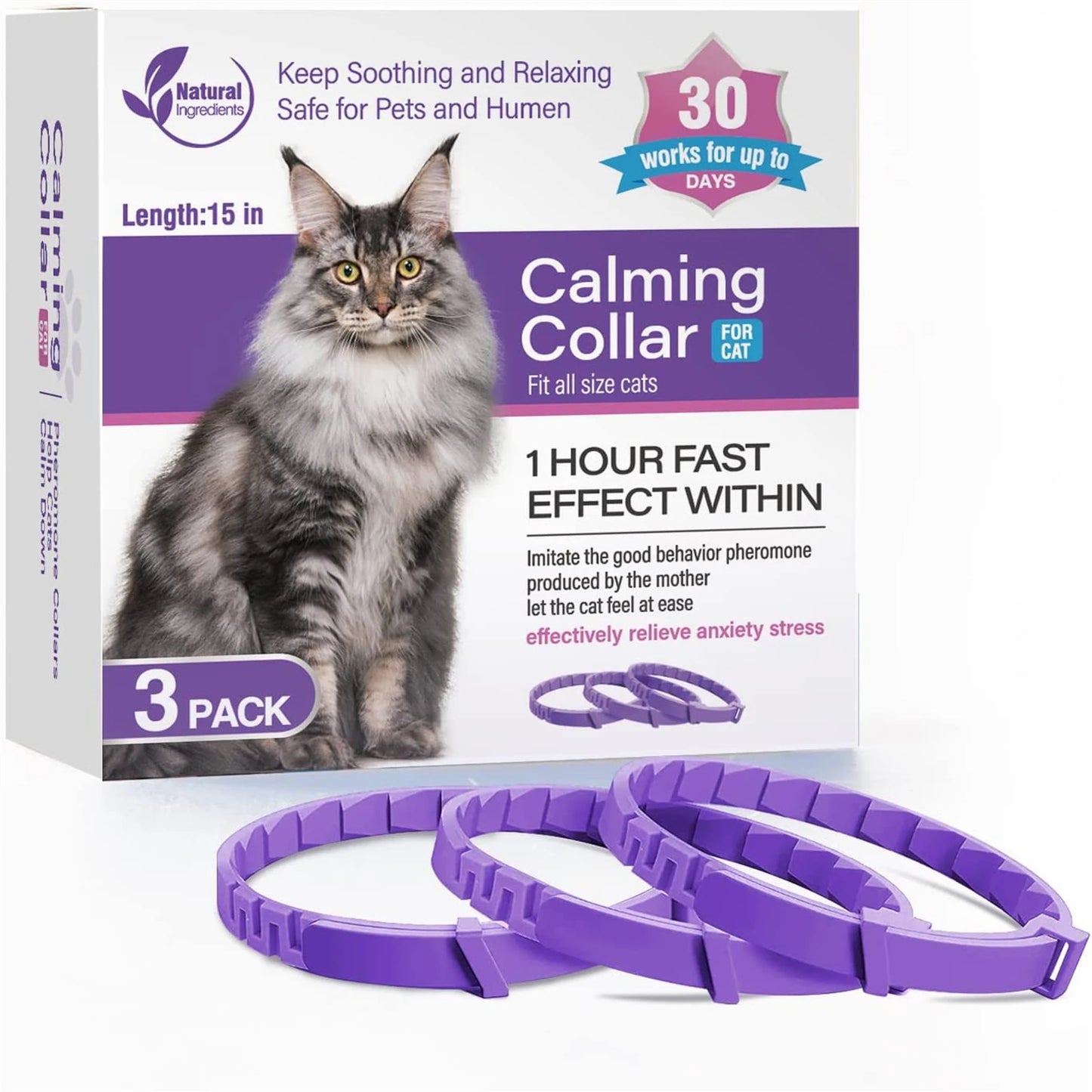 Natural Calming Collar for Dogs & Cats – Anxiety Relief for 30 Days