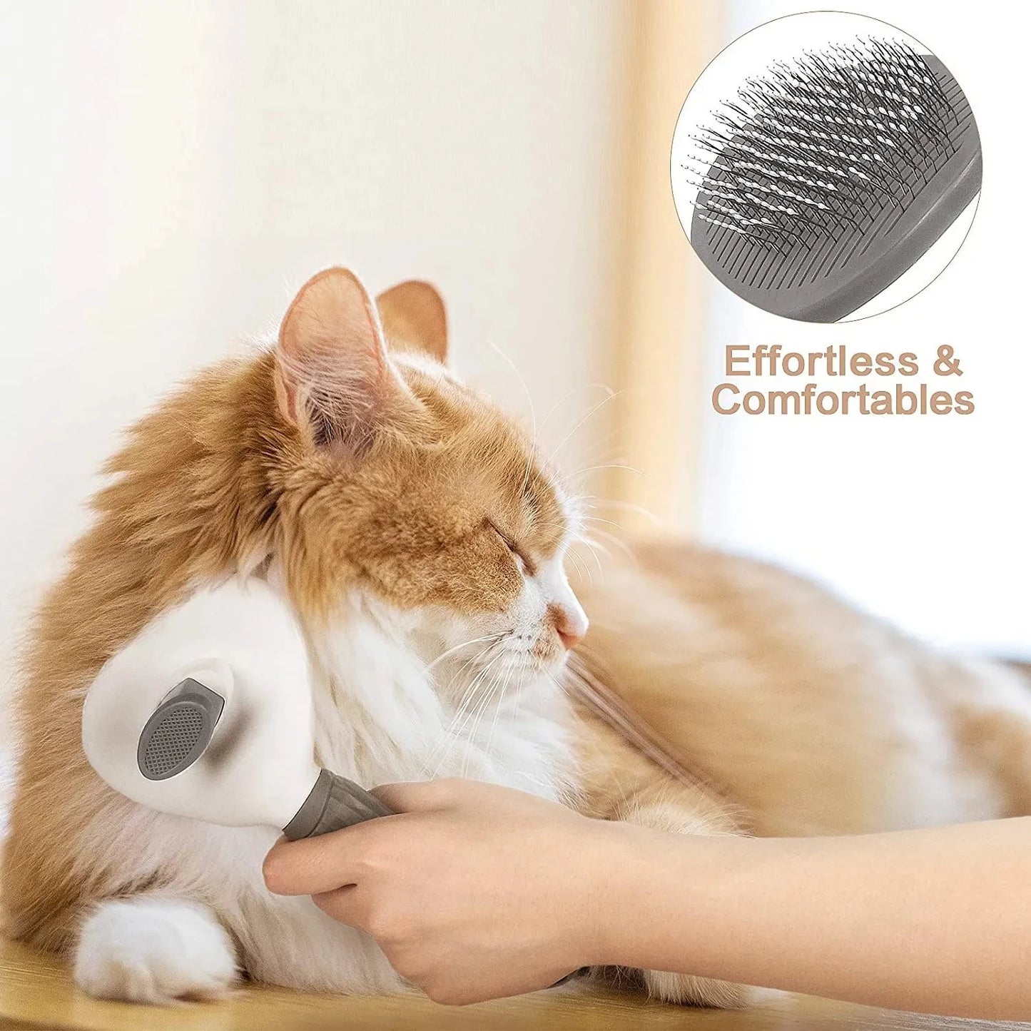 Pet Grooming Brush with Self-Cleaning Button