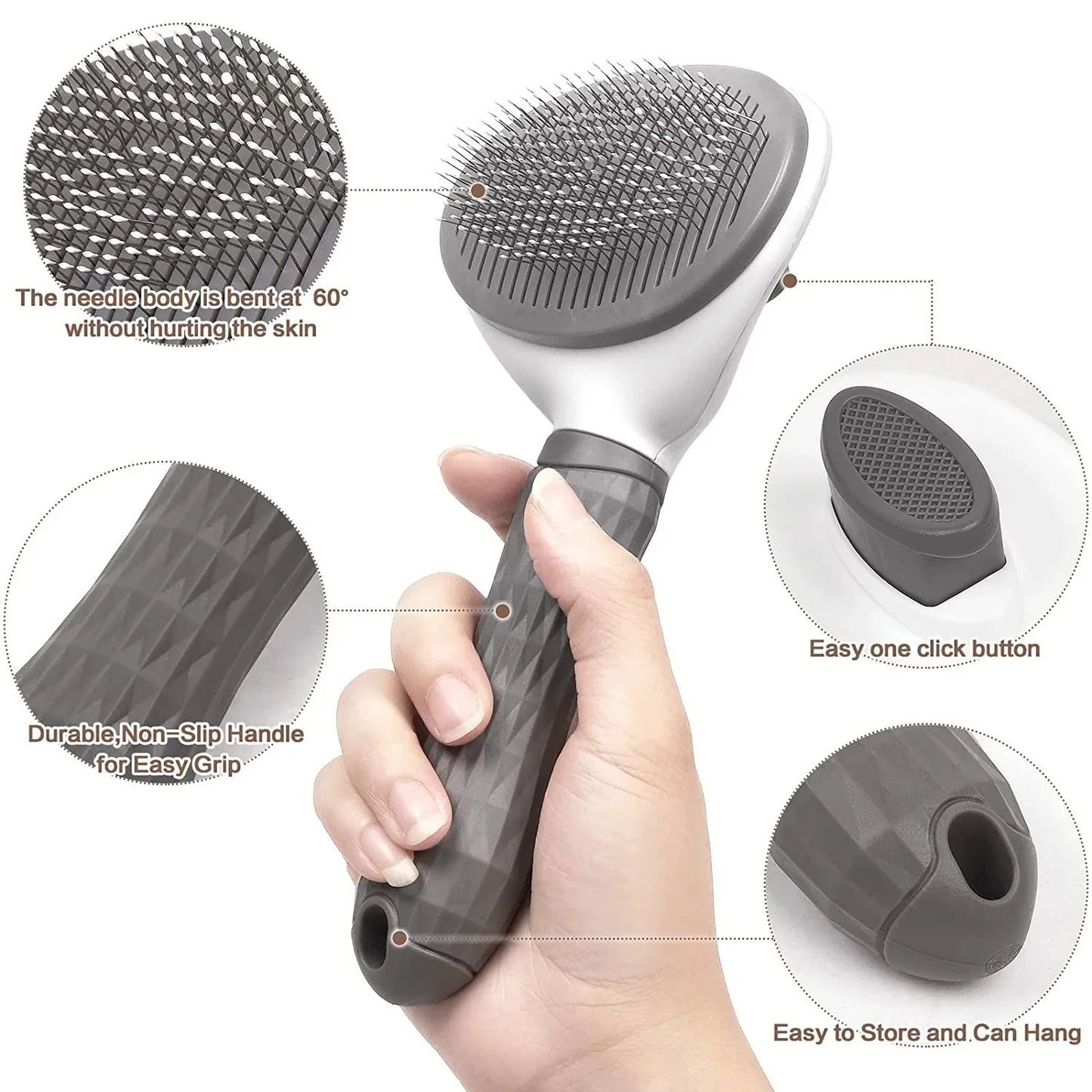 Pet Grooming Brush with Self-Cleaning Button