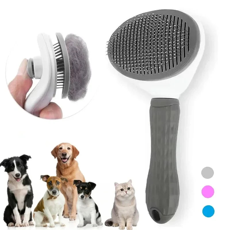 Pet Grooming Brush with Self-Cleaning Button