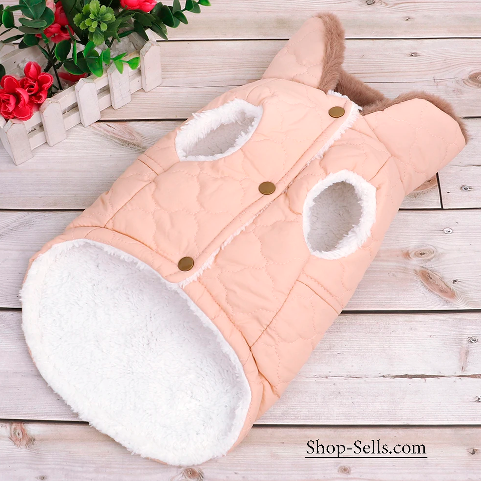 Warm Cotton Pet Jacket for Cats & Dogs – Autumn/Winter Two-Legged Pet Clothes with Furry Collar – Soft & Stylish Dog Coat