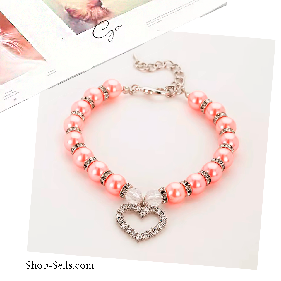 Pearl Pet Necklace Collar with Heart Charm | Adjustable Jewelry for Dogs and Cats