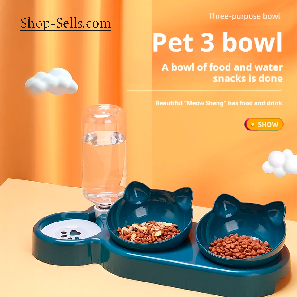 3-in-1 Cat Food and Water Bowl Set with Tilted Design | BPA-Free, Auto Water Dispenser