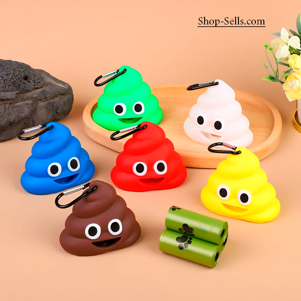 Dog Poop Bag Holder β Funny Emoji Dispenser with Carabiner