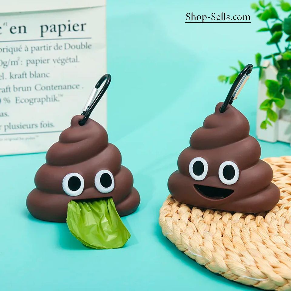 Dog Poop Bag Holder β Funny Emoji Dispenser with Carabiner