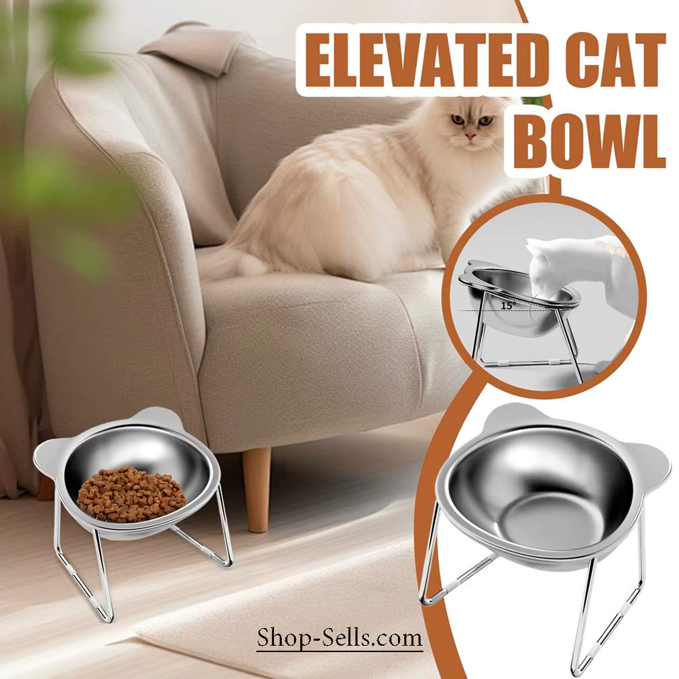 Elevated Cat Bowl 15° Tilt | 304 Stainless Steel Raised Pet Feeder for Cats and Puppies
