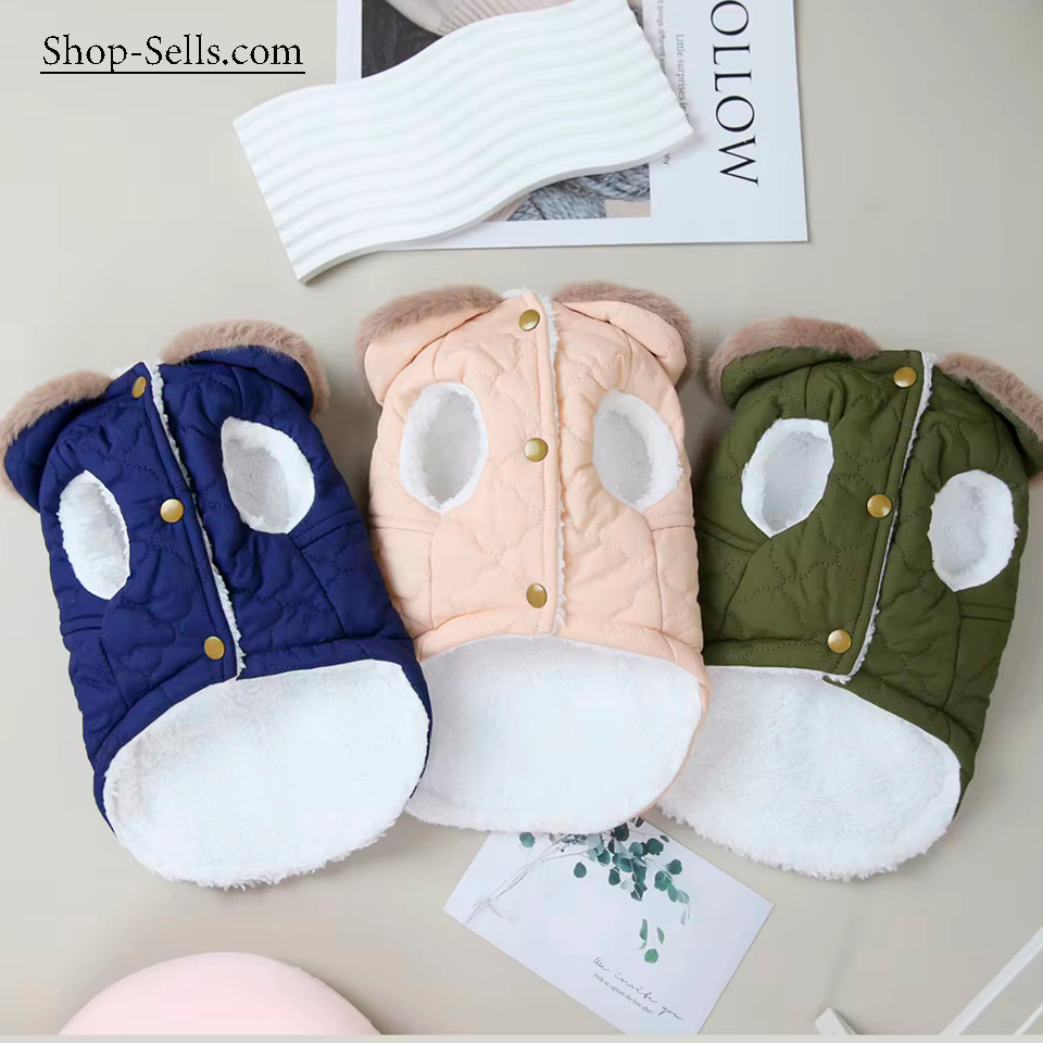 Warm Cotton Pet Jacket for Cats & Dogs – Autumn/Winter Two-Legged Pet Clothes with Furry Collar – Soft & Stylish Dog Coat