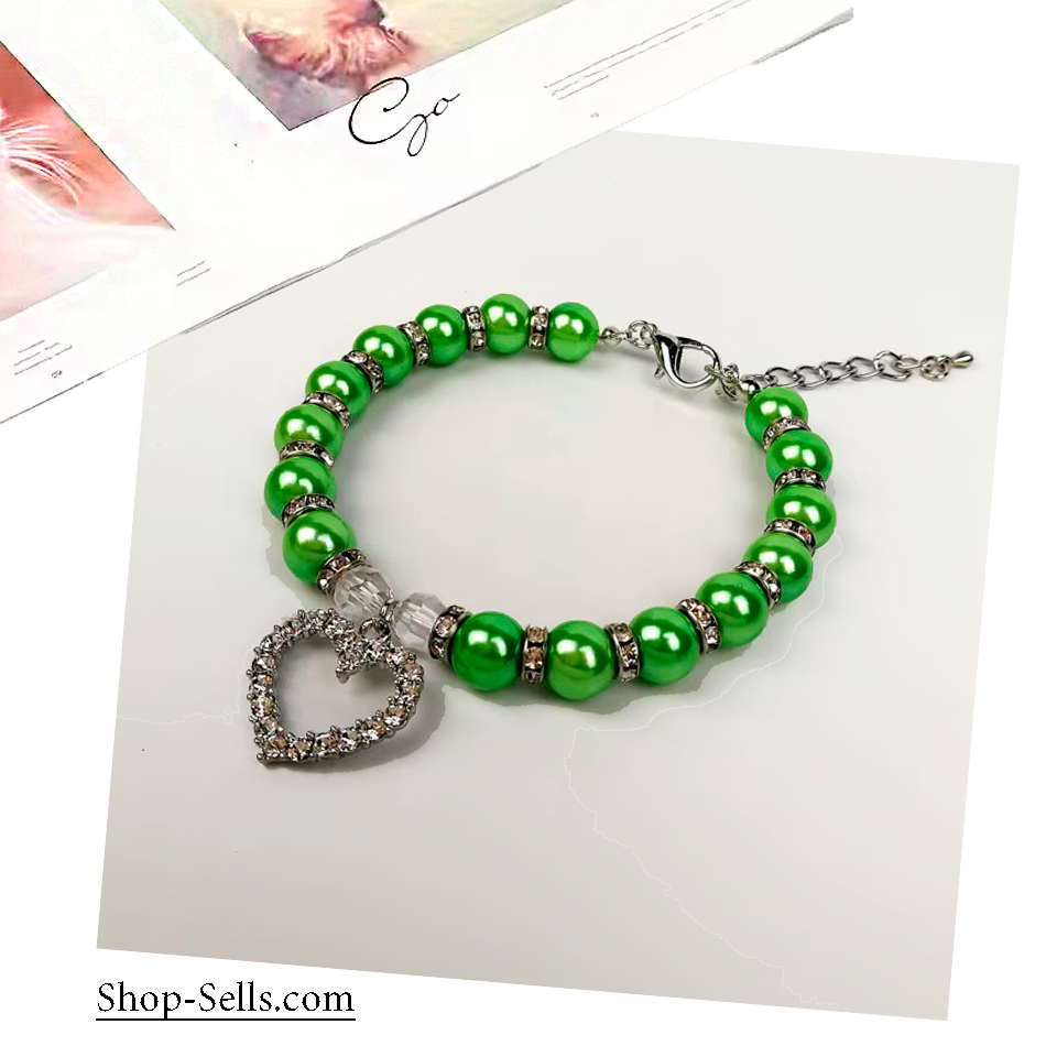 Pearl Pet Necklace Collar with Heart Charm | Adjustable Jewelry for Dogs and Cats