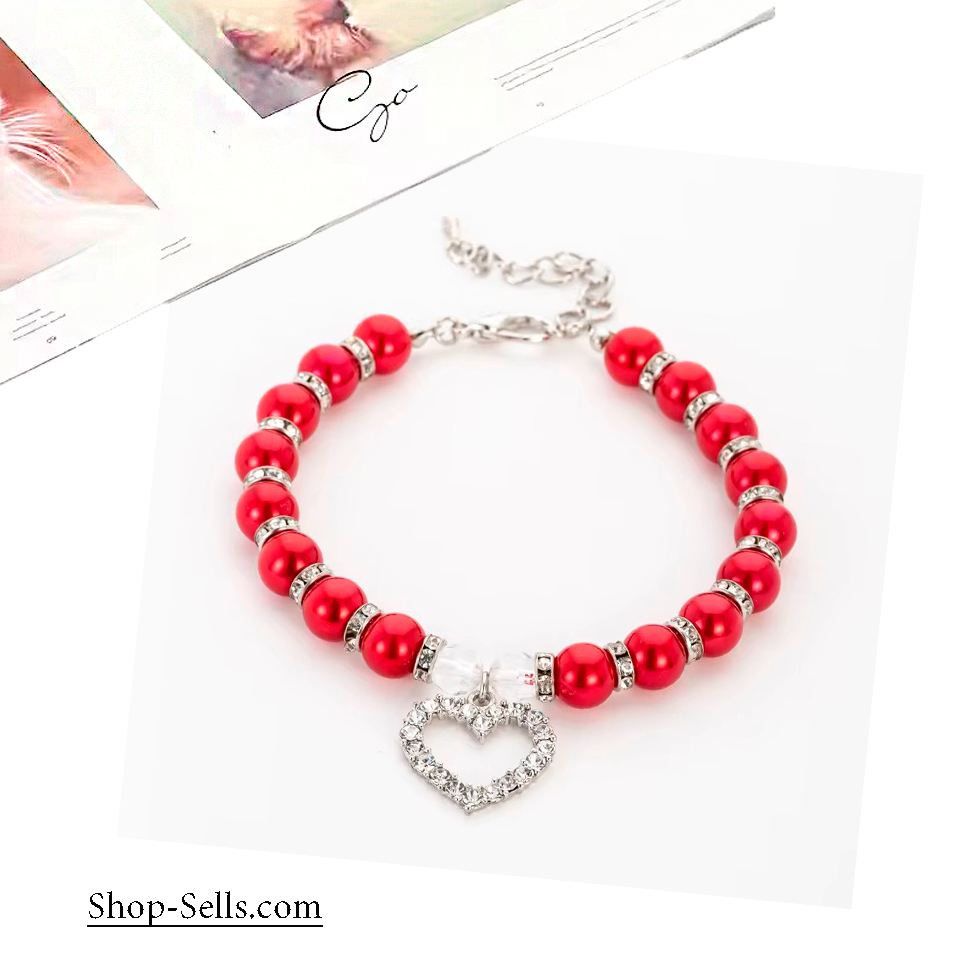 Pearl Pet Necklace Collar with Heart Charm | Adjustable Jewelry for Dogs and Cats