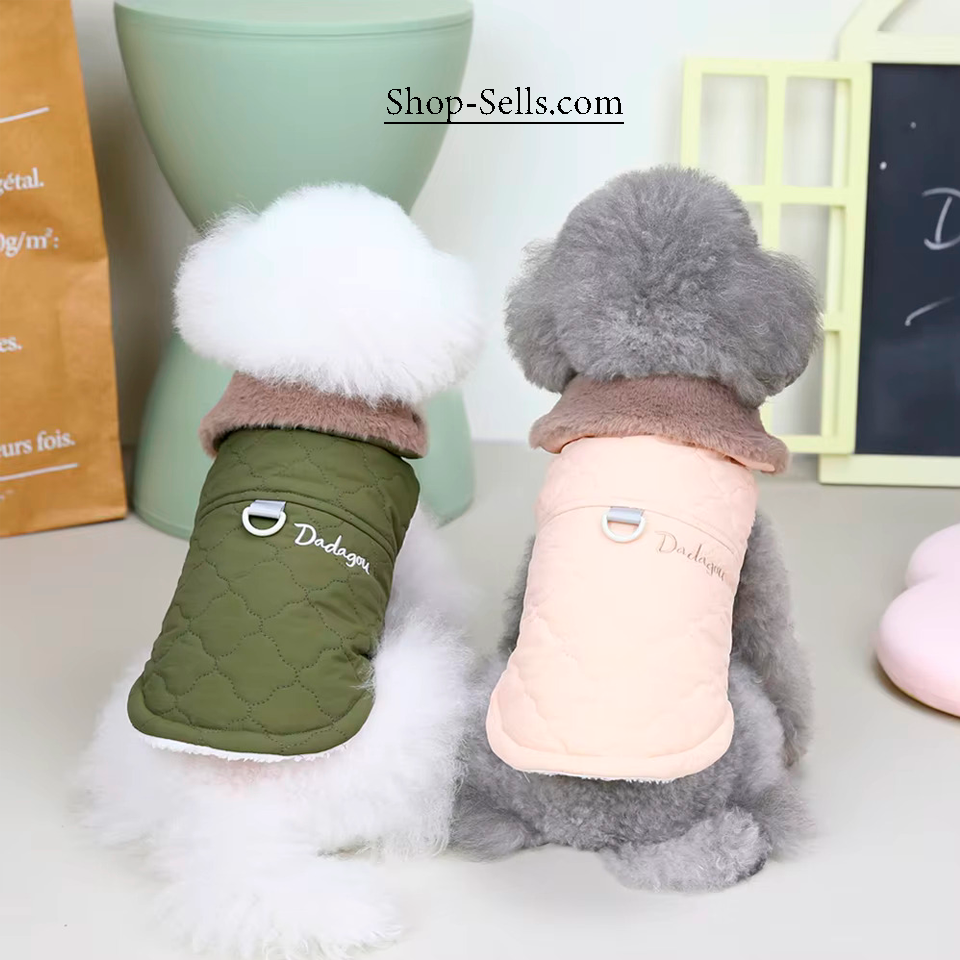 Warm Cotton Pet Jacket for Cats & Dogs – Autumn/Winter Two-Legged Pet Clothes with Furry Collar – Soft & Stylish Dog Coat