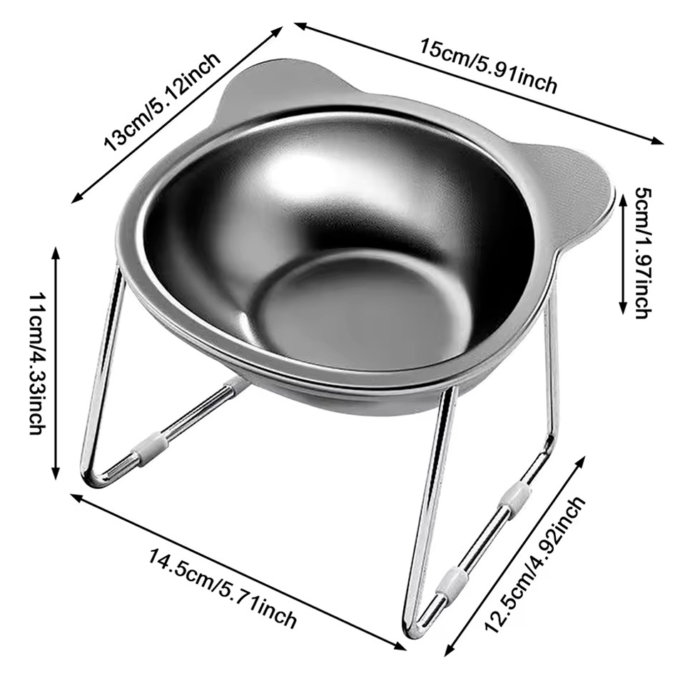 Elevated Cat Bowl 15° Tilt | 304 Stainless Steel Raised Pet Feeder for Cats and Puppies
