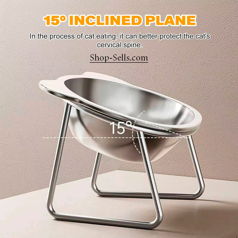Elevated Cat Bowl 15° Tilt | 304 Stainless Steel Raised Pet Feeder for Cats and Puppies