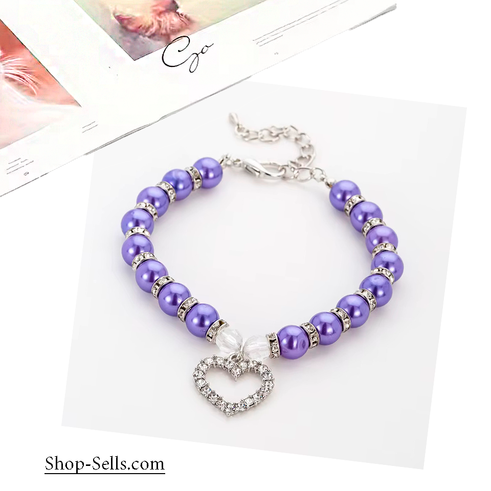 Pearl Pet Necklace Collar with Heart Charm | Adjustable Jewelry for Dogs and Cats