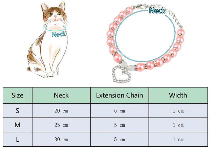 Pearl Pet Necklace Collar with Heart Charm | Adjustable Jewelry for Dogs and Cats