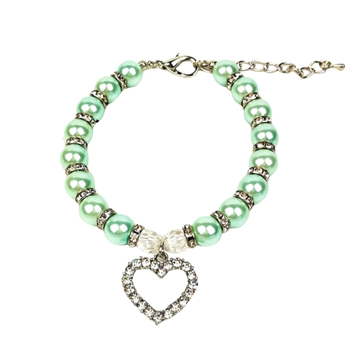Pearl Pet Necklace Collar with Heart Charm | Adjustable Jewelry for Dogs and Cats