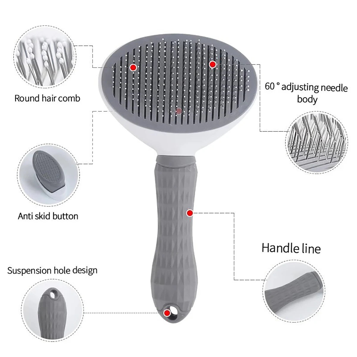 Pet Grooming Brush with Self-Cleaning Button