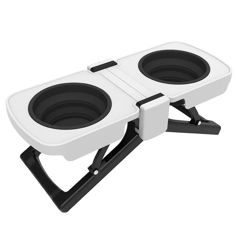 Portable Foldable Elevated Dog Bowls Stand with Dual Dishes — Compact Travel Pet Feeding Table