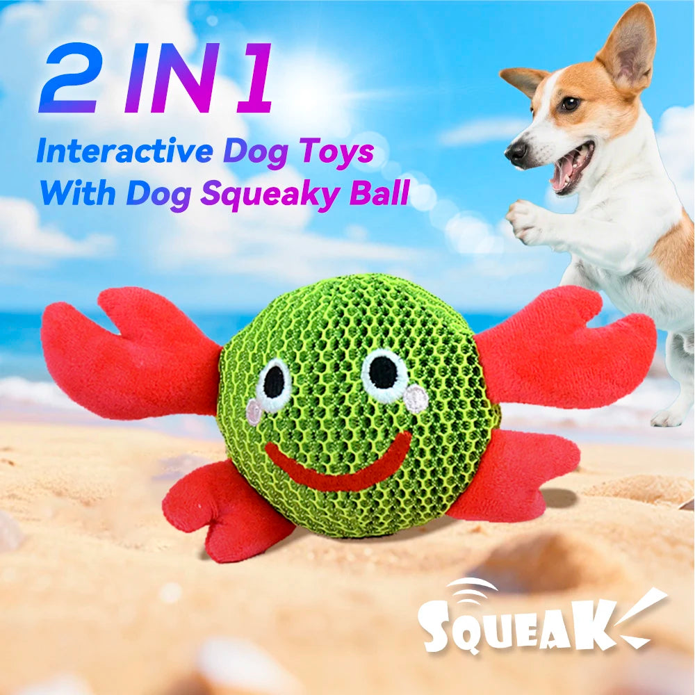 Interactive Dog Toy Monster & Crab 2-in-1 | Chew Plush Ball with Squeaker