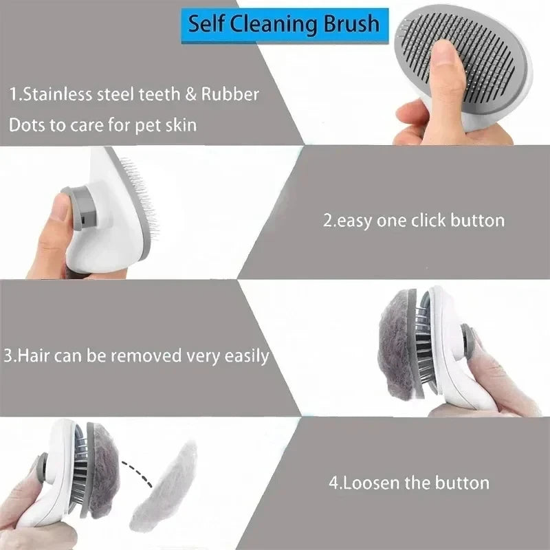 Pet Grooming Brush with Self-Cleaning Button