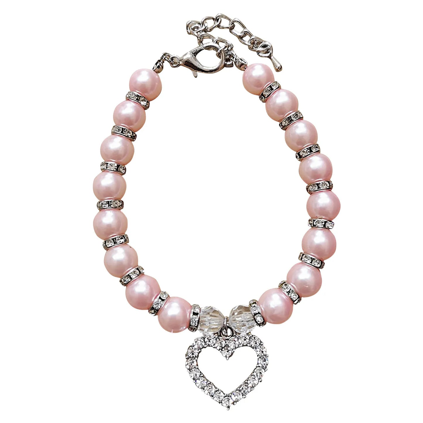 Pearl Pet Necklace Collar with Heart Charm | Adjustable Jewelry for Dogs and Cats