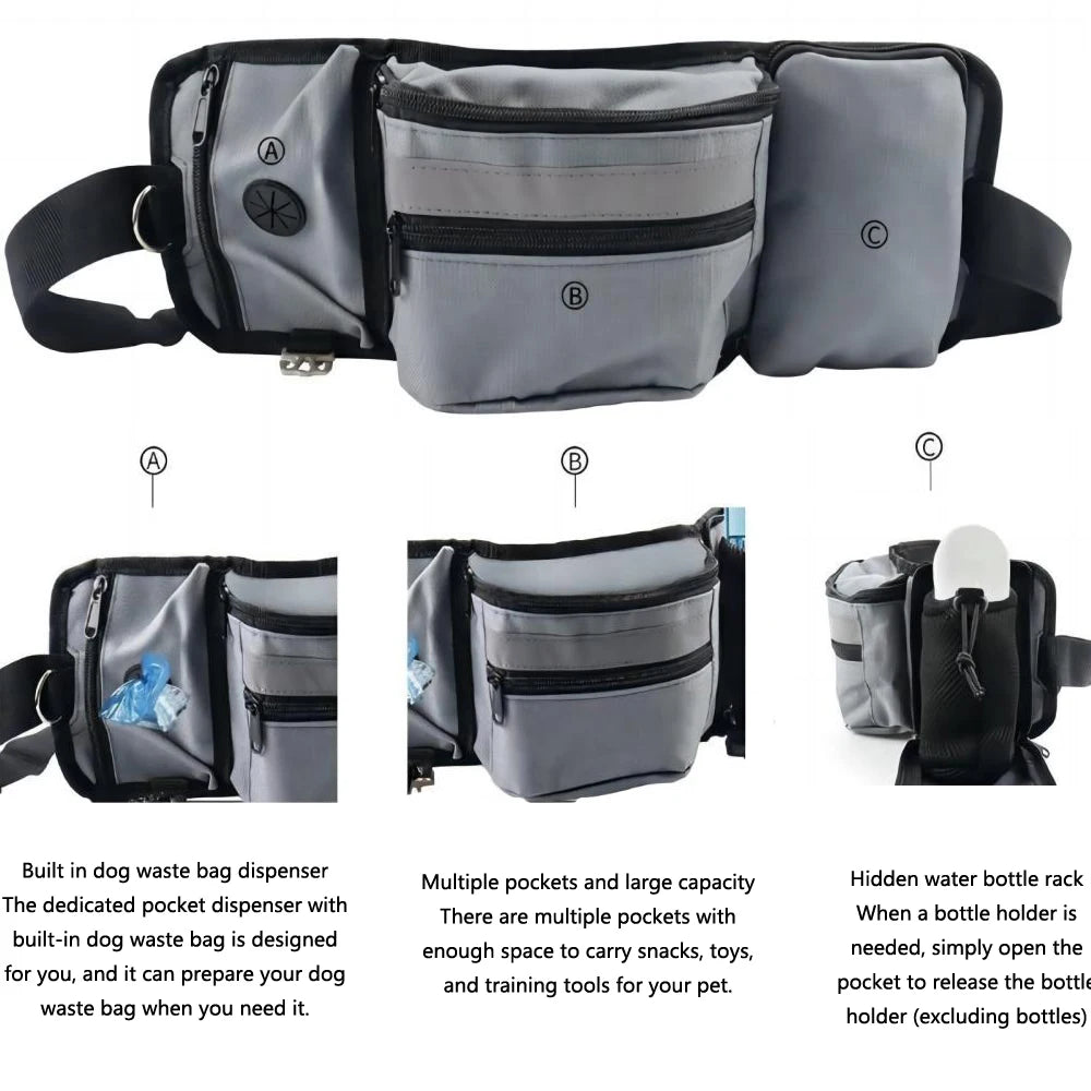 Dog Treat Training Waist Bag with Water Bottle Holder – Hands-Free Pouch for Walks & Travel