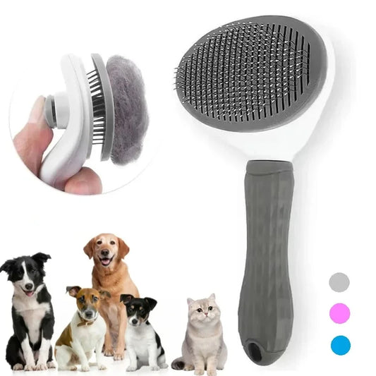 Pet Grooming Brush with Self-Cleaning Button