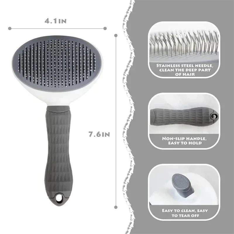 Pet Grooming Brush with Self-Cleaning Button
