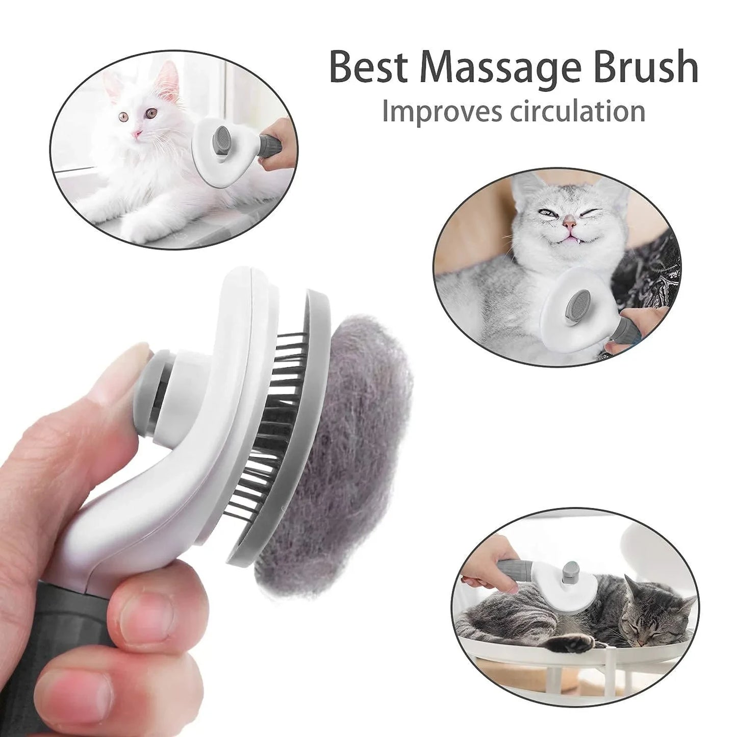 Pet Grooming Brush with Self-Cleaning Button