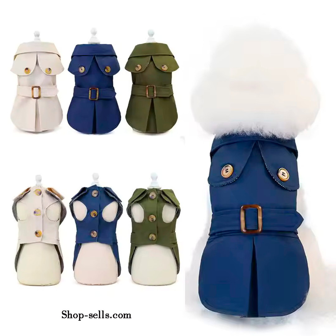 British-Style Dog Trench Coat —  Short Sleeve, Winter Dog Clothes for Small Dogs, Sizes S–XXL