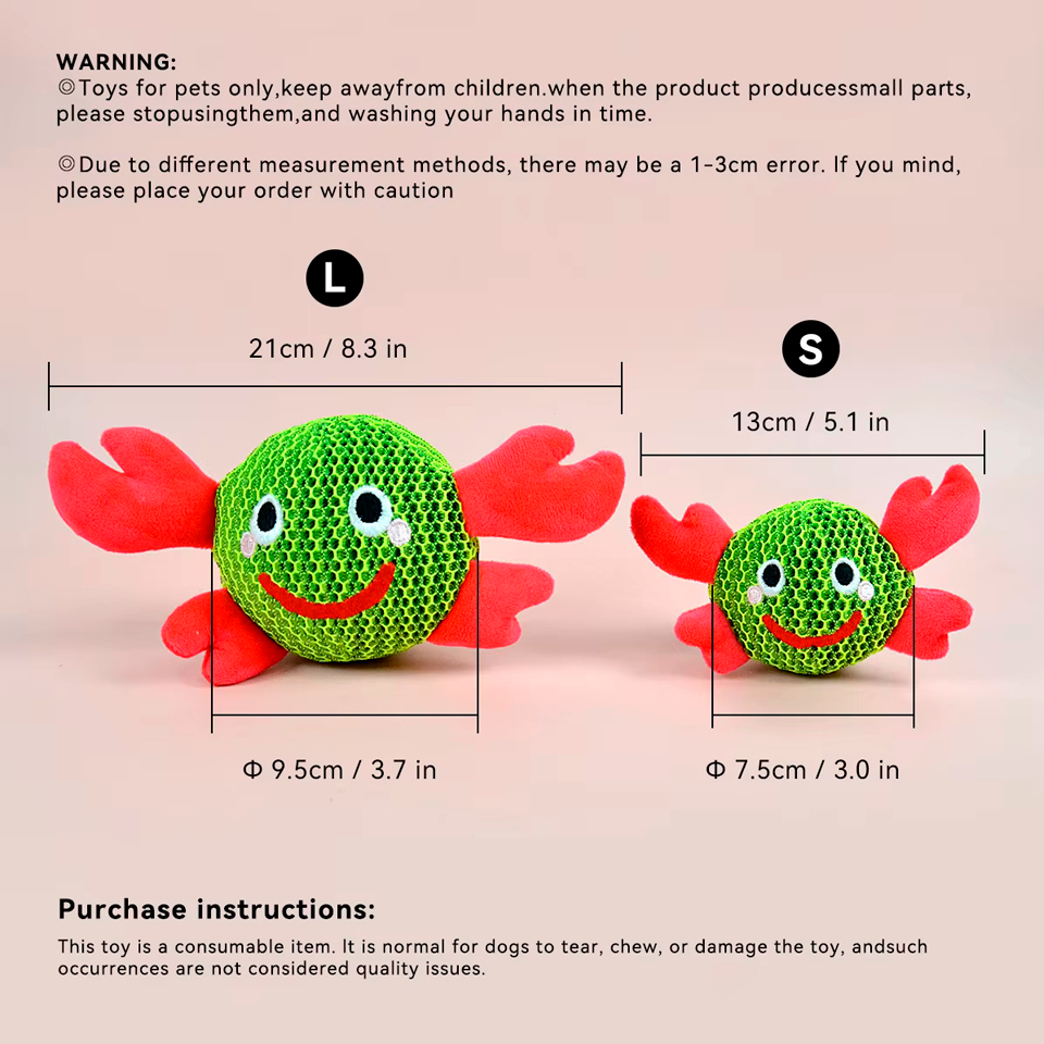 Interactive Dog Toy Monster & Crab 2-in-1 | Chew Plush Ball with Squeaker