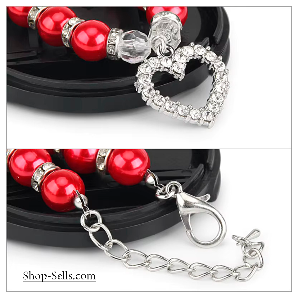 Pearl Pet Necklace Collar with Heart Charm | Adjustable Jewelry for Dogs and Cats