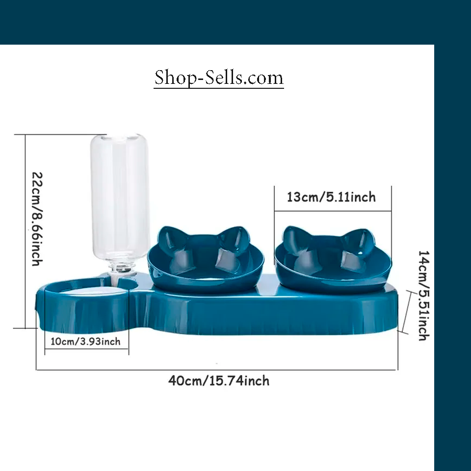 3-in-1 Cat Food and Water Bowl Set with Tilted Design | BPA-Free, Auto Water Dispenser