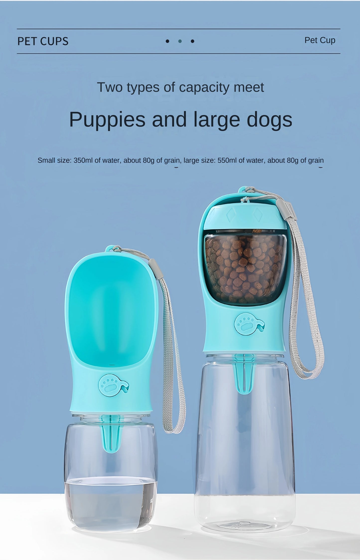 For cats, dogs, and even raccoons. Water and food bottle – BPA-free, perfect for walks and travel.