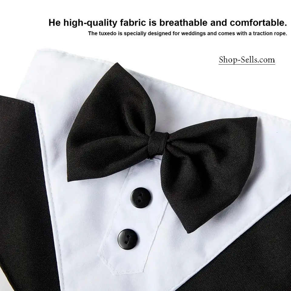 Dog Tuxedo Vest with Bowtie – Formal Harness for Weddings & Parties