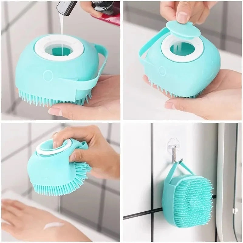 2-in-1 Dog Bath Brush with Shampoo Dispenser – Soft, Safe & Mess-Free Grooming