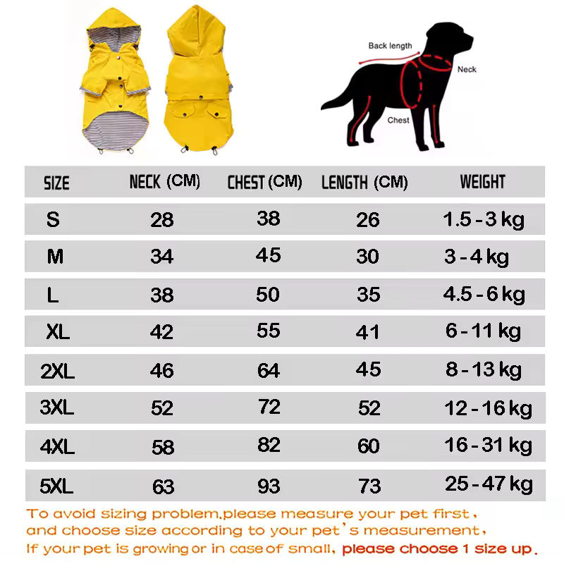 Waterproof Dog Raincoat with Hood — Stylish, Adjustable & All-Weather Protection