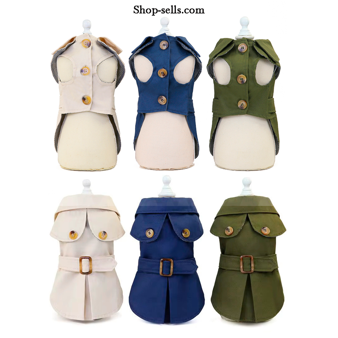 British-Style Dog Trench Coat —  Short Sleeve, Winter Dog Clothes for Small Dogs, Sizes S–XXL