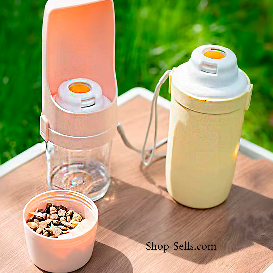 2-in-1 Dog Water Bottle with Food Container – Leakproof Travel Bowl for Walking & Hiking