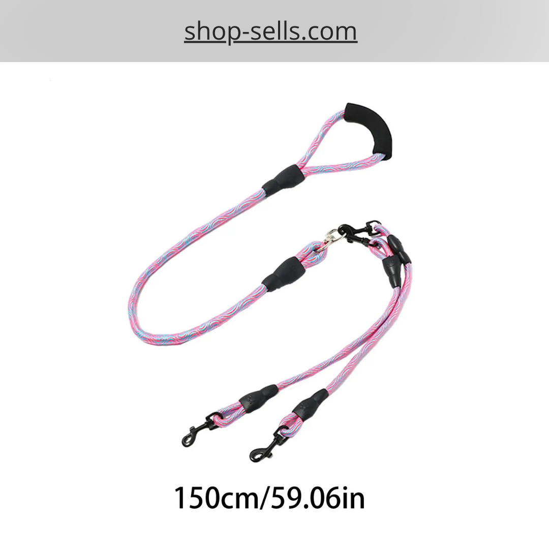 Double Dog Leash with 360° Swivel – Tangle-Free, Ergonomic Handle, Adjustable for All Dog Sizes