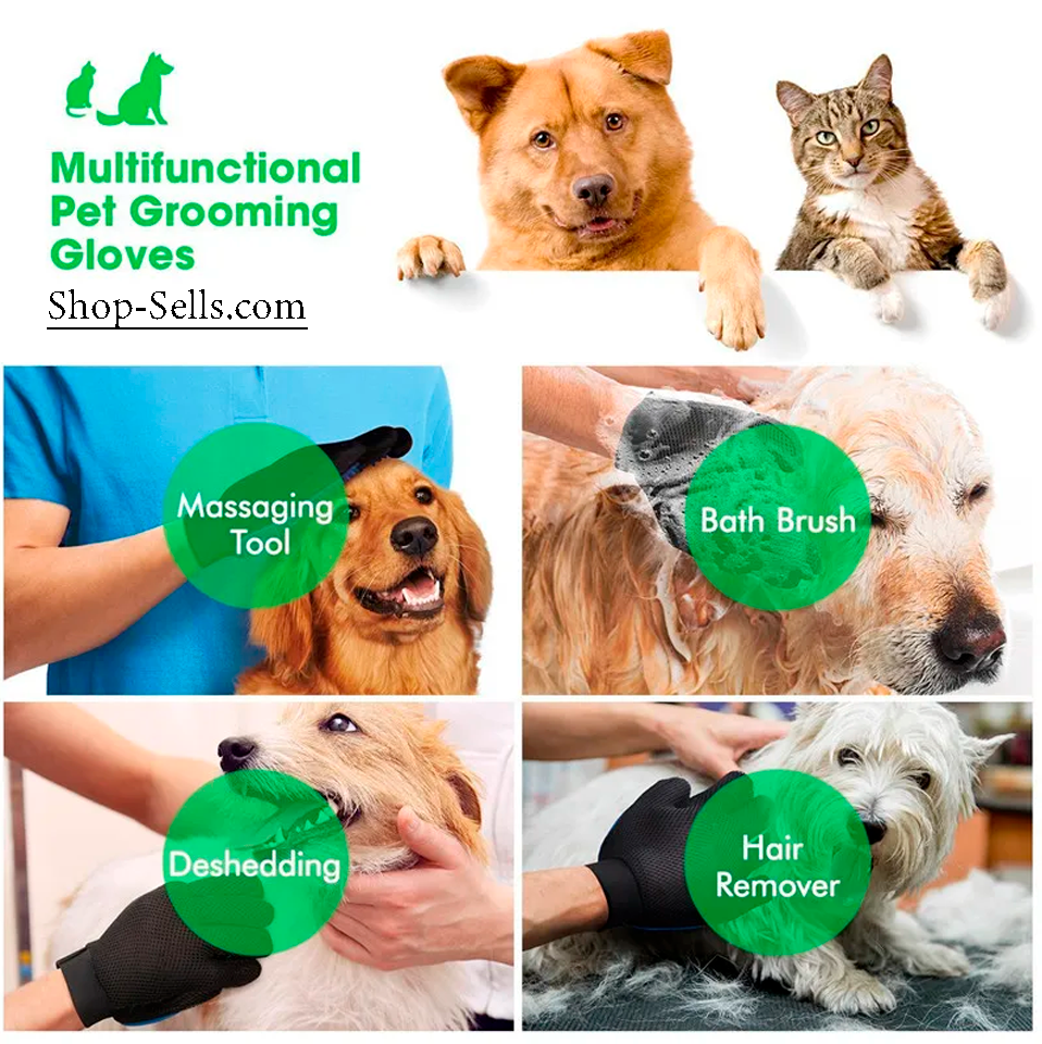 Grooming Gloves for Cats and Dogs – Deshedding and Massage Brush, Hair Removal, Bathing and Care