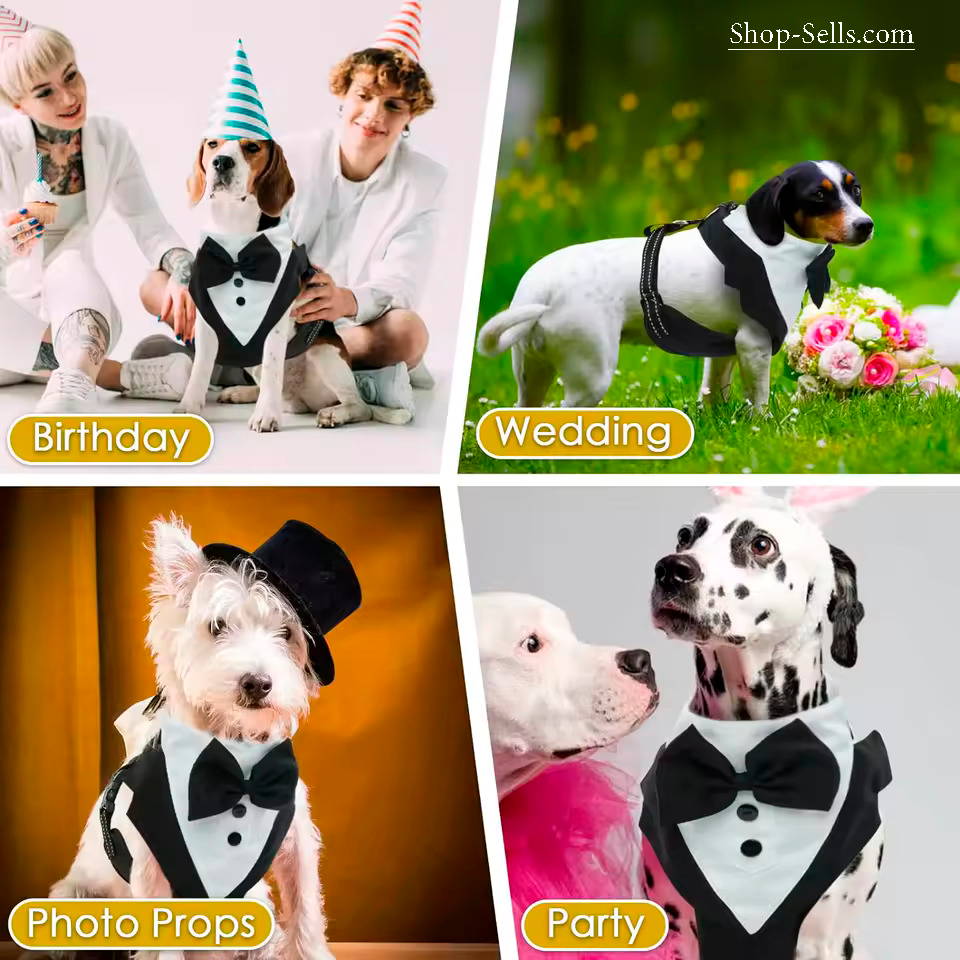 Dog Tuxedo Vest with Bowtie – Formal Harness for Weddings & Parties