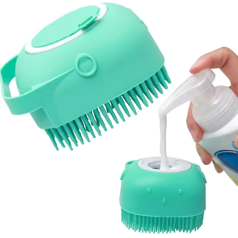 2-in-1 Dog Bath Brush with Shampoo Dispenser – Soft, Safe & Mess-Free Grooming