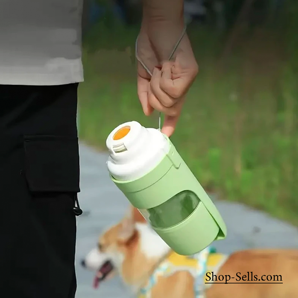 2-in-1 Dog Water Bottle with Food Container – Leakproof Travel Bowl for Walking & Hiking