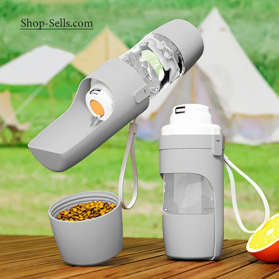 2-in-1 Dog Water Bottle with Food Container – Leakproof Travel Bowl for Walking & Hiking