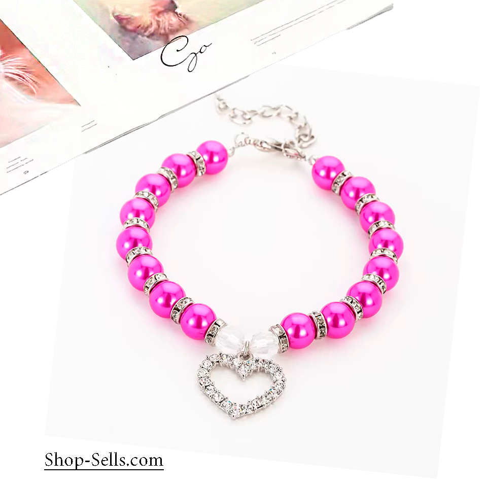 Pearl Pet Necklace Collar with Heart Charm | Adjustable Jewelry for Dogs and Cats