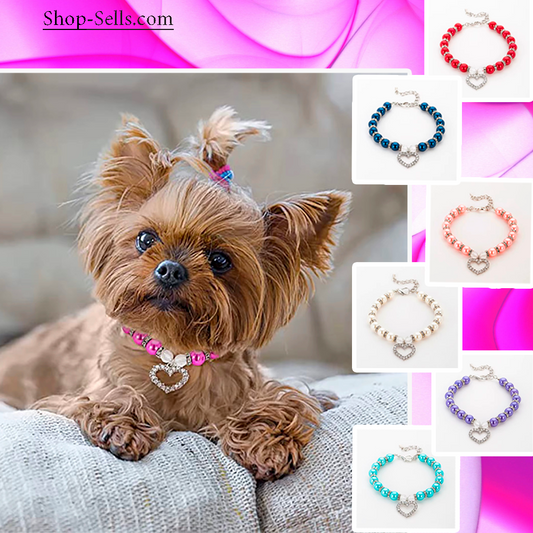 Pearl Pet Necklace Collar with Heart Charm | Adjustable Jewelry for Dogs and Cats