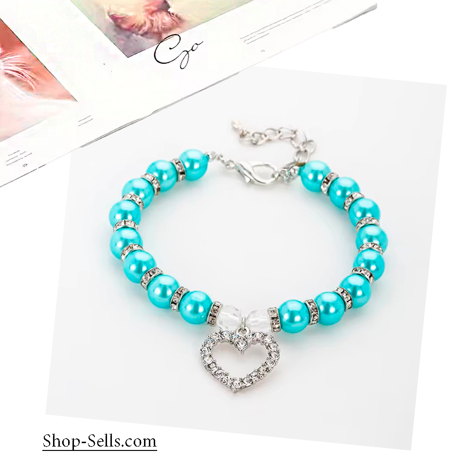 Pearl Pet Necklace Collar with Heart Charm | Adjustable Jewelry for Dogs and Cats