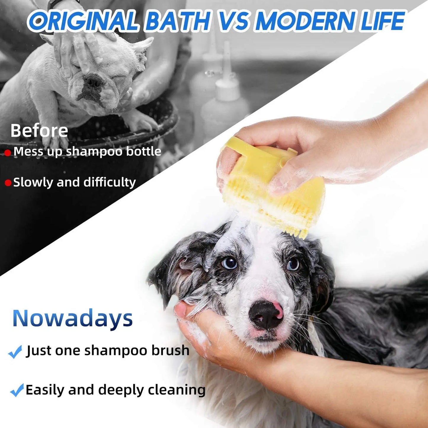 2-in-1 Dog Bath Brush with Shampoo Dispenser – Soft, Safe & Mess-Free Grooming