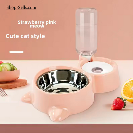 Pet Food & Water Bowl 2-in-1 — Dog & Cat Feeding Station with Automatic Water Dispenser