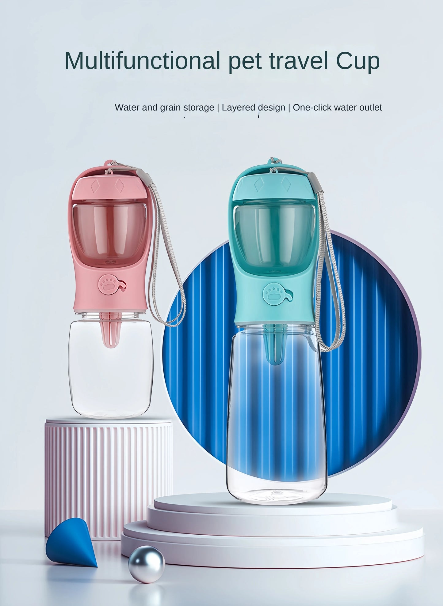 For cats, dogs, and even raccoons. Water and food bottle – BPA-free, perfect for walks and travel.